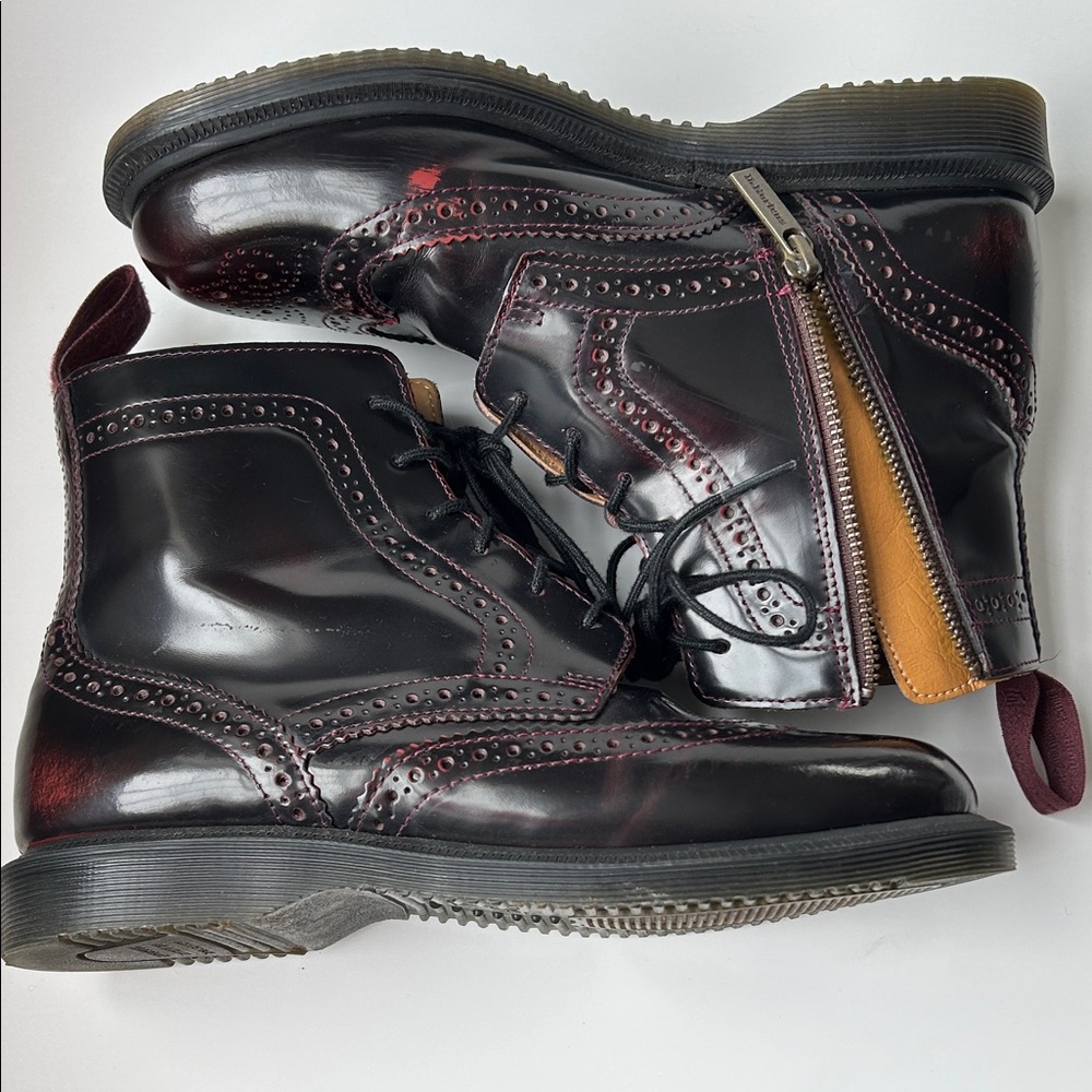 Dr. Martens Arcadia Delphine 8-Eye Dark Burgundy Brogue Boots "Cherry Red" - Picture 6 of 9